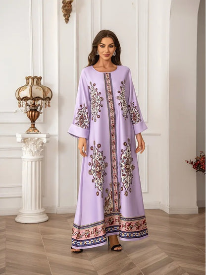 Floral Lace Trim Long Abaya Dress