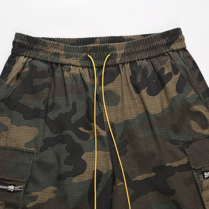Multi-bag Washed Camouflage Workwear Shorts
