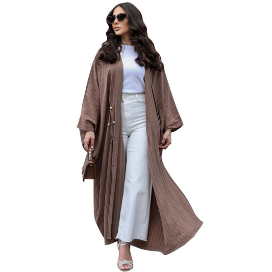 Modern Striped Plus-Size Abaya Cardigan Robe