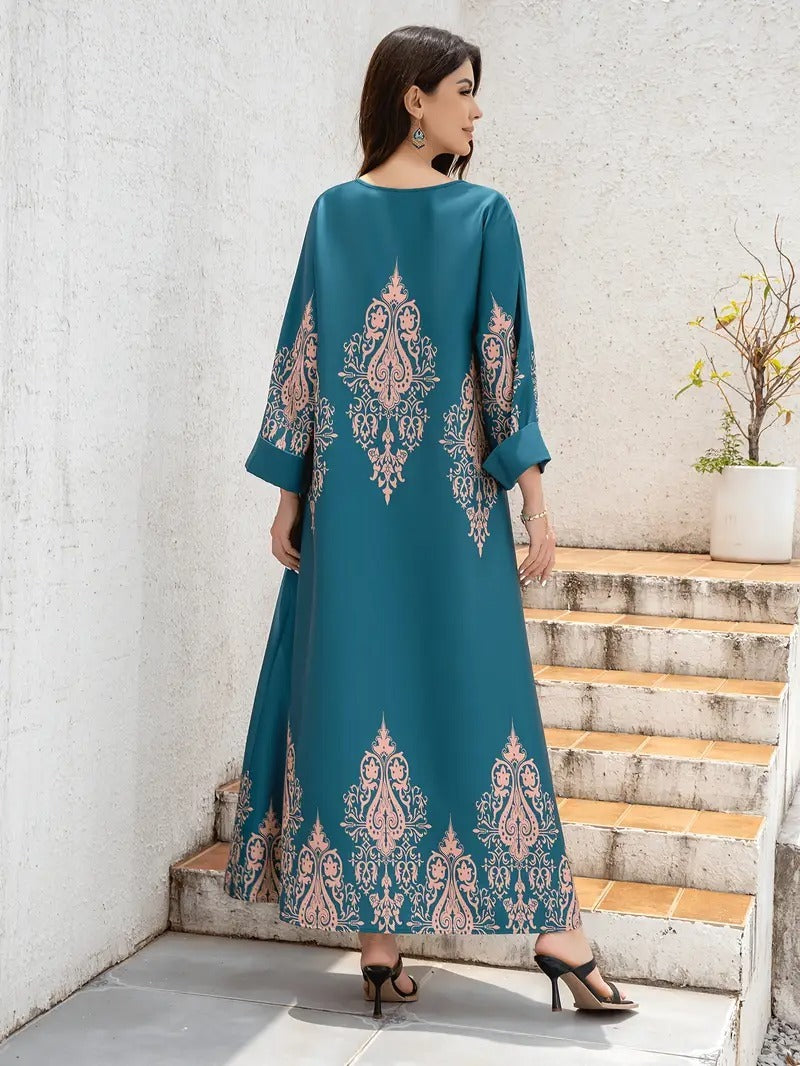 Flower Printed Long Robe Abaya